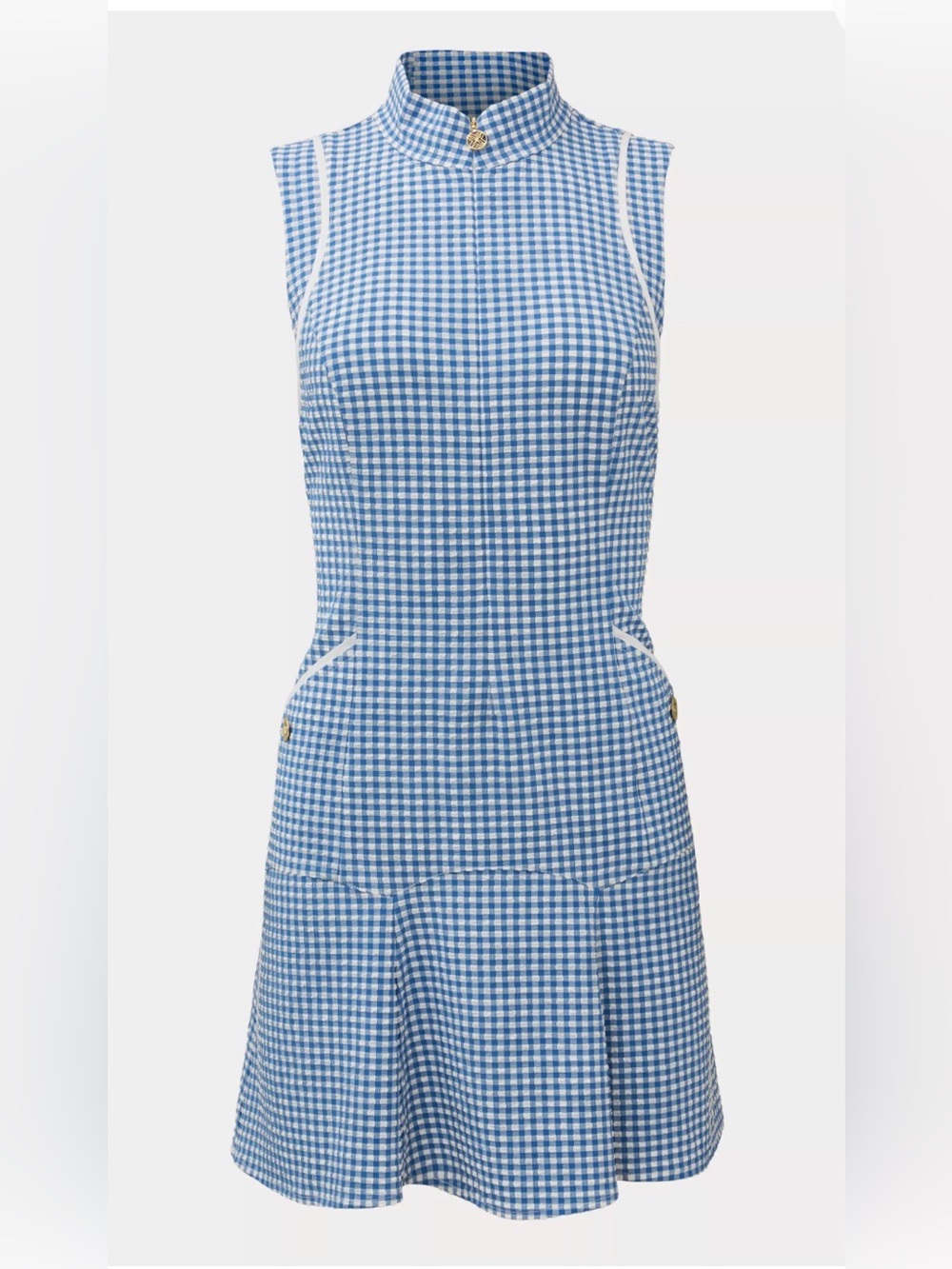 Lilly Pulitzer starlight navy Gingham Luxletic Kathy Flounce Dress UPF50+ size 6